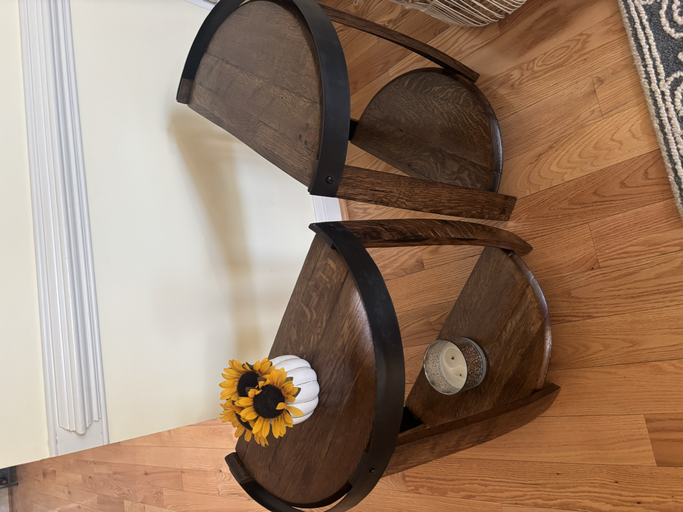 Three-tier barrel stave shelving unit
