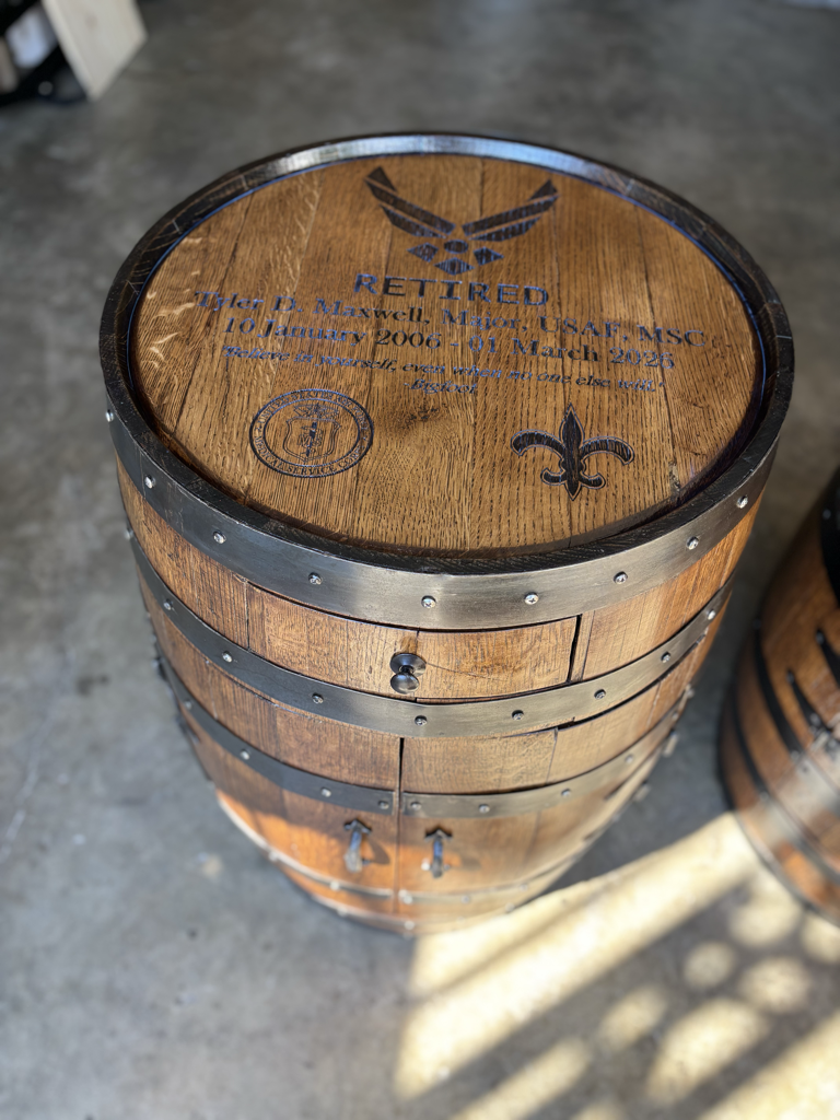 Close-up of Air Force engraving on barrel lid